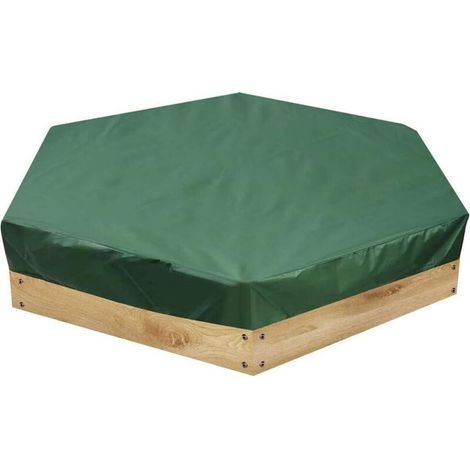 SABIR Sandkastenabdeckung (180 x 150 cm) – Wasser- und staubdicht – Für sechseckige Sandkästen – Grün – Mit Kordelzug – Zum Schutz vor Sand- und Spielzeugverschmutzung (1/5)