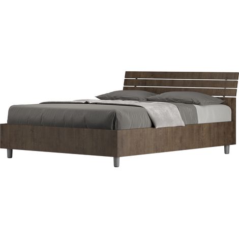 Letto Matrimoniale Francese 140x190 cm Senza Rete Ankel Testata Doghe Inclinata Noce (1/5)