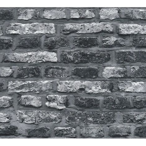 Papier peint intissé effet pierre, gris mat et noir, 362812-GU, 5,33 m² (1/5)