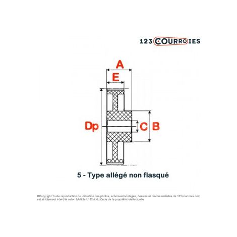 Poulie dentée moyeu plein PD5M72-25