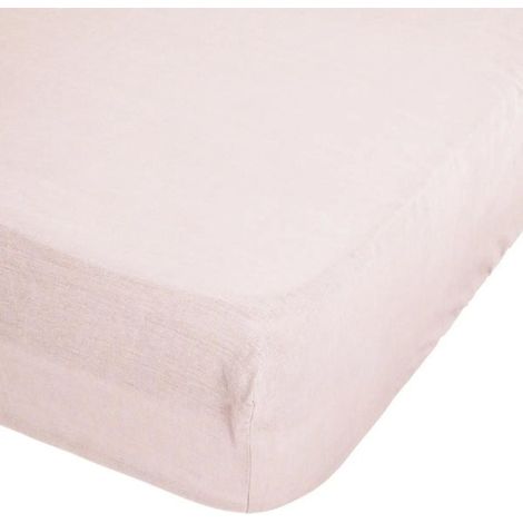 Drap Housse en Lin "Adorable" 140x190cm Rose Poudré (1/5)