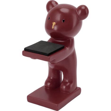 Présentoir à montres en résine rouge bordeaux, style moderne tridimensionnel, fabriqué à la main, en forme d'ours. Idéal pour la maison ou le bureau. (1/5)