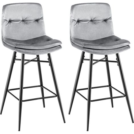 Set of 2 Bar Stools Velvet Counter Height Chair Upholstered High Dining Chairs (1/5)