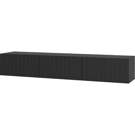 TV-Möbel Fossa, ein Regalboden, 3 Türen, 3 Fächer, 192x42x32h cm Schwarz