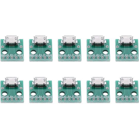 10 connecteurs micro-USB sur carte adaptateur DIP, 5 broches, pas de 2,54 mm