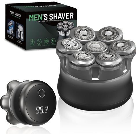 Rasoir Electriques Hommes, 7D Rasoir Tete Chauve Homme, Tête Magnétique Tondeuse Barbe Homme, Tondeuse à cheveux portable étanche sèche