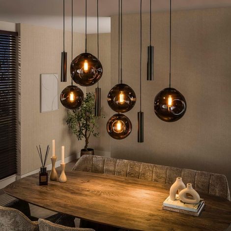 Suspension de table verre brun métal bronze 9 lampes NIAGARA (1/5)