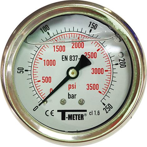 Sferaco – Manomètre inox à bain glycérine Ø63 mâle 1/4" BSP – Pression max 250 bars – Tube de bourdon laiton – Protection IP65