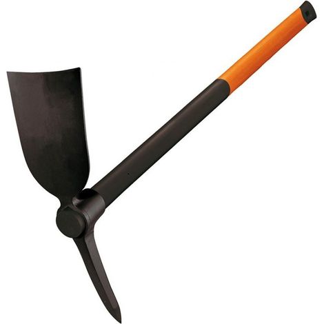Fiskars – Pioche forgée de cantonnier à panne large – Longueur 90 cm – Poids 3 kg – Pour sols pierreux et durs – Côté hack extra large