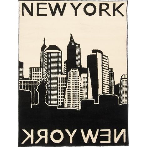 Tapis salon et chambre 200x290 noir et beige tissé motif fresque NEW YORK CITY