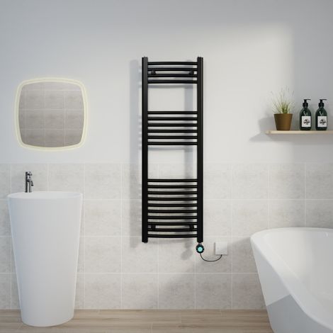 Curved Towel Rail Thermostatic Timer Black 1200x400mm 600W (1/5)