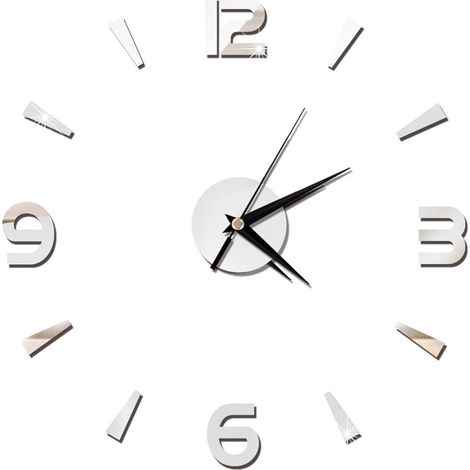 Horloge murale autocollante 1mm acrylique miroir montre déco DIY moderne bureau maison pièce argent