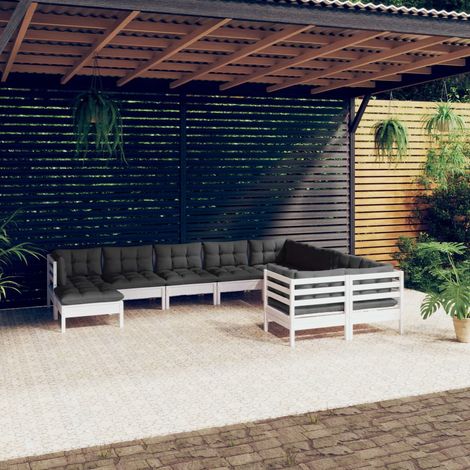 Muebles de jardín 10 pzas con cojines blanco madera de pino vidaXL (1/5)