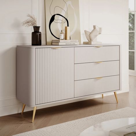 AX LIVING Modern Schubladen Sideboard Vespasia 138 T3S – 138,2cm Beige