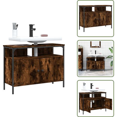 The Living Store Waschbeckenunterschrank Räuchereiche 80x30x60 cm Holzwerkstoff - Badezimmermöbel - Waschbeckenunterschrank - Unterschrank Badezimmer - Holzwerkstoffschrank - Küchenregal