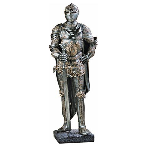 Design Toscano La guardia del Re Decorazione Medievale Statua gotica di cavaliere con armatura a mezza scala, poliresina, peltro, 99 cm (1/4)