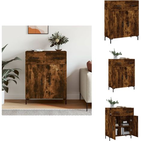 Sideboard Räuchereiche 69,5x34x90 cm Holzwerkstoff - Holz Sideboard - Wohnzimmermöbel - Sideboard Braun - Regal Grau - Schreibtisch Modern (1/5)