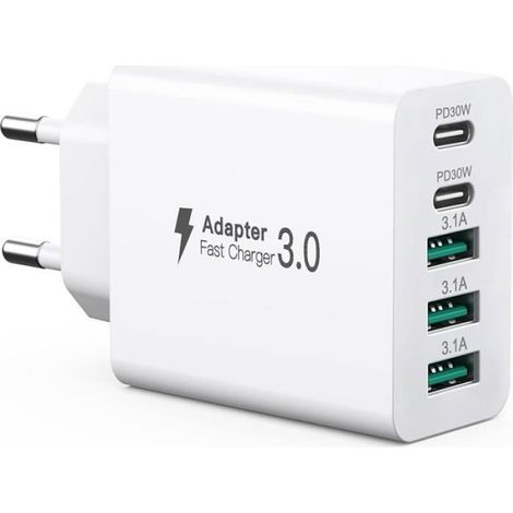 Chargeur téléphone USB, chargeur rapide multiple PD20W QC3.0 33W, bloc d'alimentation USB 4 ports compatible, 1 pièce (1/5)