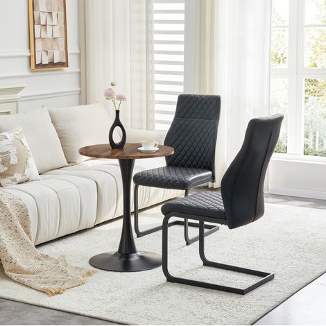 Conjunto de mesa y sillas, mesa redonda de 60 cm con 2 sillas negras de PU y metal HAVRYA (1/5)