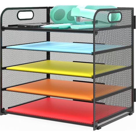 Étagère de rangement à 5 niveaux  avec poignées, organiseur de bureau en treillis métallique, noir (1/4)