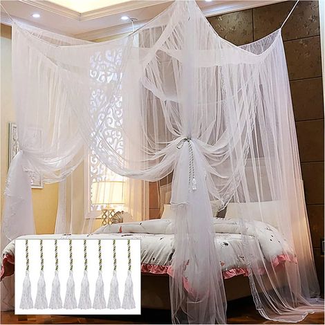 Cama doble con mosquitera, cama con mosquitera de 4 entradas, 190x210x240cm