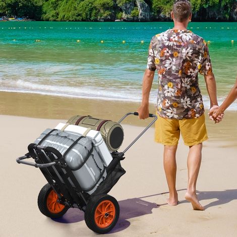 Chariot plage pliable poche en treil poignée télescopique chevalet - Dimensions: 82x67x81 cm