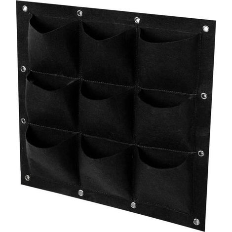 Vertikale Gartentasche - 9 Taschen - Vliesstoff - Schwarz - 50x50 cm