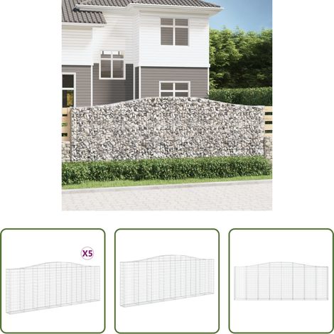 Schalldämmung -  Gabionen mit Hochbogen 5 Stk. 400x30x140/160cm Verzinktes Eisen (1/5)