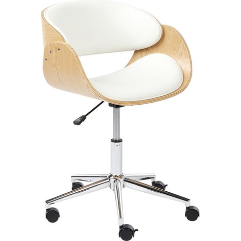 Silla de oficina elegante función giratoria ajustable madera contrachapada asiento de piel sintética de madera clara y blanco Palatka