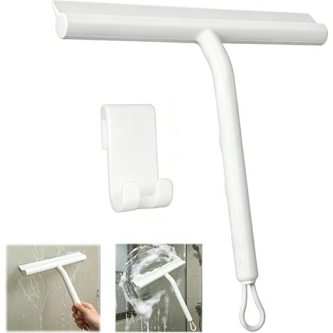 Raclette Douche en Silicone, Blanc Raclette avec Support en Silicone et Noyau Acier Inoxy pour Salle de Bain, Raclette Salle de Bain Support Inclus pour Fenêtre Voiture (1/5)