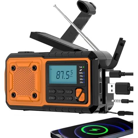 4000mAh Survival-Radio - AM/FM/OC Wiederaufladbar, Solar-Handkurbel, Taschenlampe, SOS, Ideal für Wandern, Camping und Notfälle (1/5)