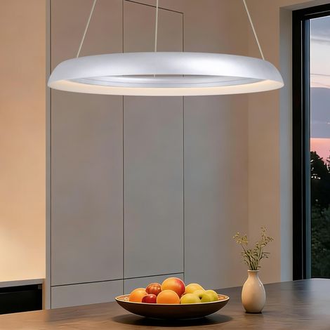 Mai & Mai Lampadario Sospensione 20W, Lampada 3000-6000K con Filo 110 CM, Altezza regolabile, Lampada da Soffitto a Sospensione per Camera da Letto, Cucina e Soggiorno, 40cm, Argento Opaco, Luvina04 (1/5)