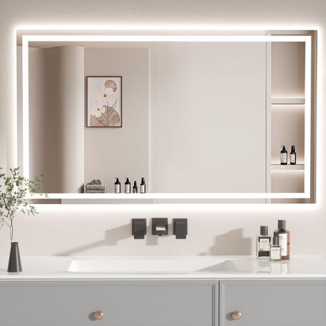 AquaWise Miroir LED Salle de Bain 120x70cm Éclairage Haute Luminosité Anti-buée Verre Argenté 5 mm Antidéflagrant Cadre Aluminium,avec Bouton Tactile Intelligent,Économie d'Énergie (1/5)