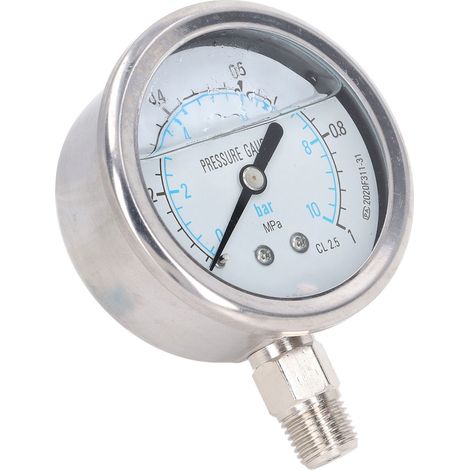 Manomètre à vide 0-1 Mpa, 1/4 NPT, double échelle, acier inoxydable, pour eau et huile (1/5)