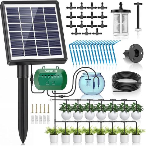 Kit d'arrosage automatique solaire, système goutte-à-goutte, tuyau de 15 m Programmateur d'arrosage pour plantes en pot, balcon et jardin, arrosage automatique pour les vacances, irrigation goutte-à- (1/5)
