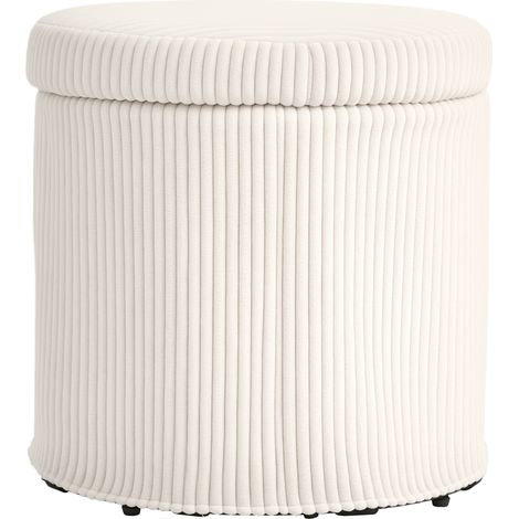 40cm Round Storage Ottoman, Corduroy Footstool with Removable Lid and Legs, Vanity Stool for Living Room, Bedroom, Beige