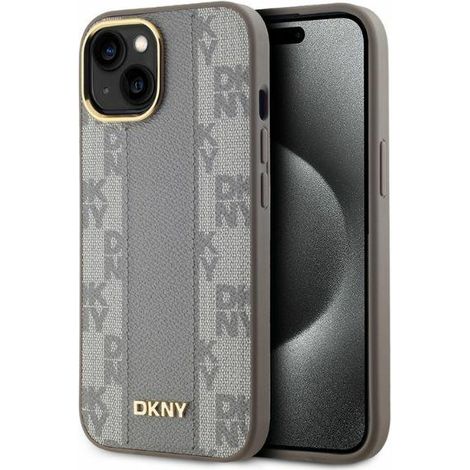 Funda rígida DKNY DKHMP15SPCPVSLE para iPhone 156.1, color beige/beige, de piel con estampado a cuadros monocromático y MagSafe. (1/5)