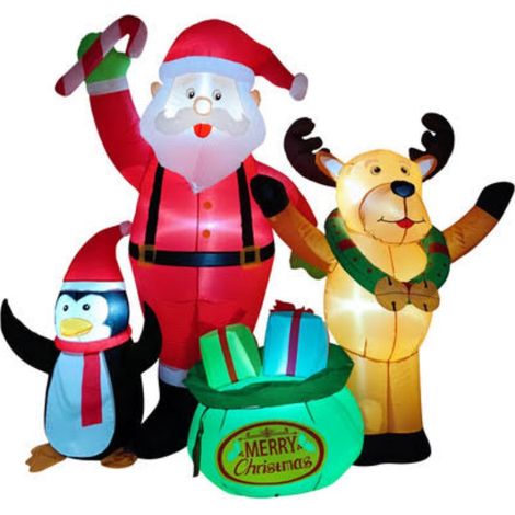 Escena navideña inflable StarryLights 175 cm - Papá Noel, reno y pingüino (1/3)