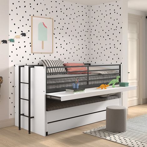 Cama de media altura 90x200 con somier y cajones Vipack Sam Blanco (1/5)