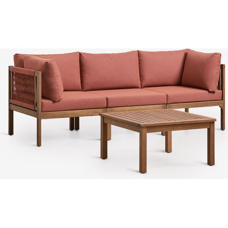 Ensemble de jardin avec canapé modulaire 3 pièces avec accoudoirs et table basse en bois d'acacia Branson SKLUM Terracotta - Brun Acacia