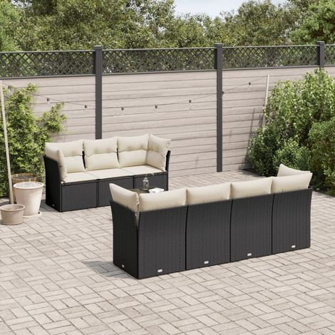 vidaXL Salon de jardin 8 pcs avec coussins noir résine tressée (1/3)
