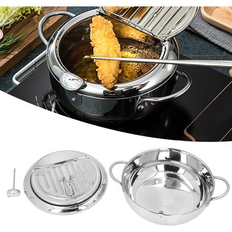 Mini-friteuse à tempura japonaise, petite friteuse de style japonais avec thermomètre et grille d'égouttage, idéale pour les tempuras, les frites, le poisson et le poulet. Grande taille. (1/5)