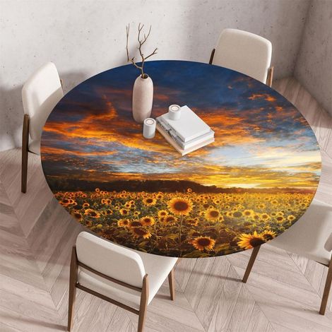 Housse de table élastique ronde lavable avec élastique pour table de jardin (70cm, Sonnenblume)