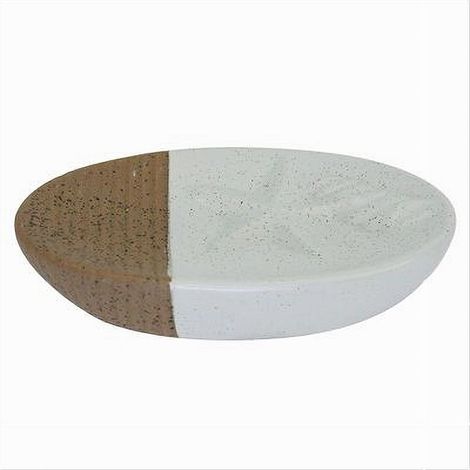 TRADE SHOP - Piattino Portasapone Saponetta Bianco Decoro Marino Con Righe Marroni Bagno 79270 - (1/2)