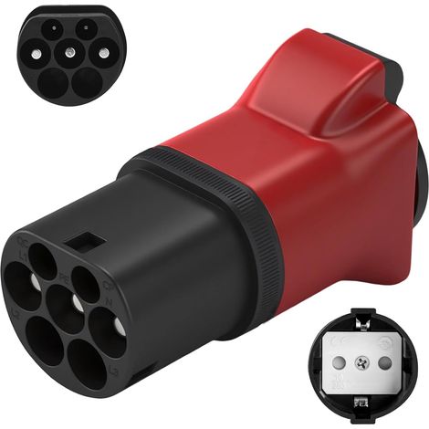 Type 2 to Schuko 16A Adapter - 3.5kW (220V) - Type 2 to Schuko Plug Terminal Converter/Charger - Power Supply for Electric Cars, E-Bikes, Equipment (Red) (1/5)
