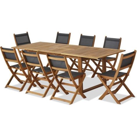 Ensemble repas de jardin - Table extensible + 8 chaises - Bois d'acacia - 8 places - LEVATA - Bocarnea (1/5)
