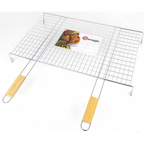 Grille simple sur pieds 60x40 cm – Acier chromé – Mailles étroites pour cuisson escargots – Nettoyage facile avec vinaigre – Somagic