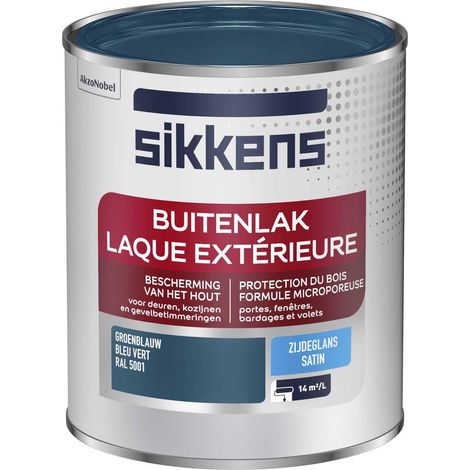 Sikkens - Peinture Laque Extérieure Bois et Fer - Finition tendue, sous-couche intégrée, facile à appliquer - Satin Bleu Vert 0,75 L