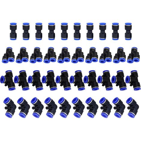40 Connecteur Pneumatique,10 Droits 10 Coudes 10 Tés 10 Séparateurs,Tuyau Air 4mm (1/5)