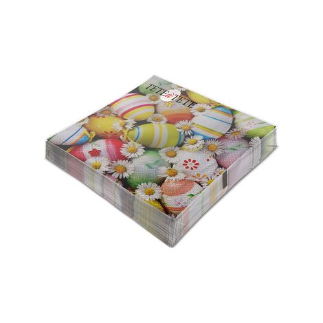 Serviettes de table « Marguerites parmi les œufs », serviettes Tête à Tête 3 plis 33 x 33 cm pliées en 4, paquet de 20.